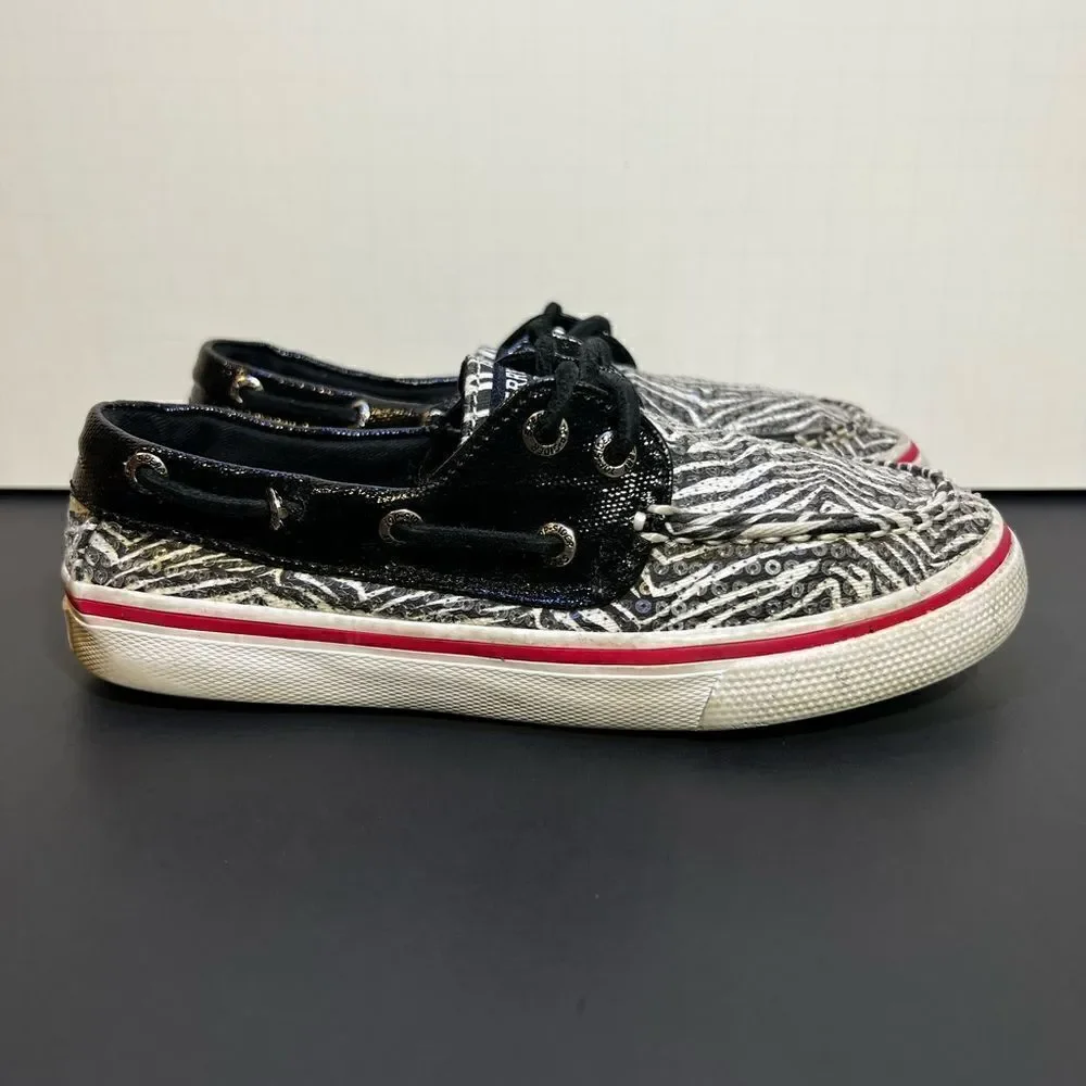 Girls SPERRY Top-Sider Bahama Sequin Zebra Print Boat Shoes / Size 13M